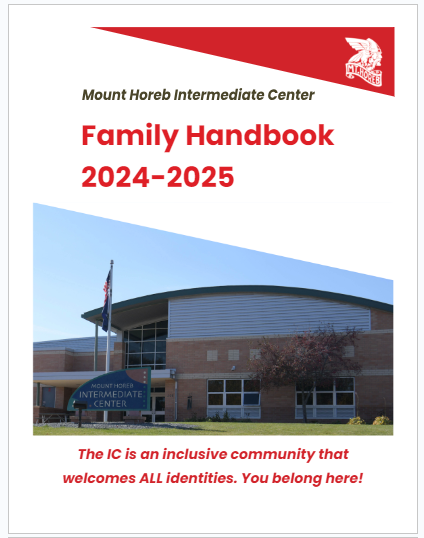 Cover of the IC Handbook: Mount Horeb Intermediate Center Family Handbook - The IC is an inclusive community that welcomes ALL identities. You belong here!